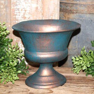 Gorgeous Rustic Copper & Turquoise French Country Soft Iron Pedestal Decor Urn
